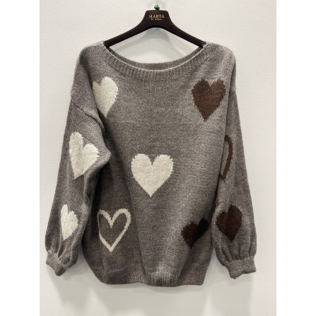 MARTA MdcAmarante Knit - Brun strik med hjerter 64023 Fango