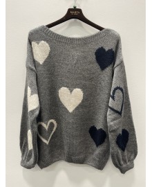 MARTA MdcAmarante Knit - Grå strik med hjerter 64023 Dark Grey