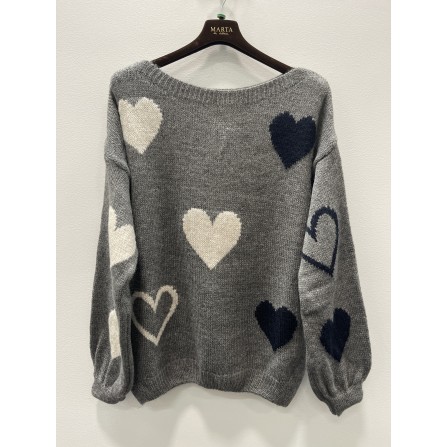 MARTA MdcAmarante Knit - Grå strik med hjerter 64023 Dark Grey