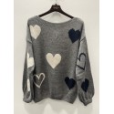 MARTA MdcAmarante Knit - Grå strik med hjerter 64023 Dark Grey