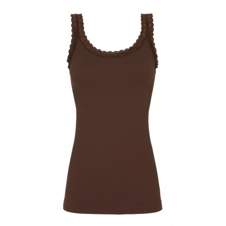 Tim&Simonsen Frida Rib Top - Mørkebrun rib top med blonde 217 Cioccolato