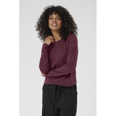 Kaffe KAmarin LS T-shirt - Vinrød langærmet basic t-shirt 10505902 Windsor Wine