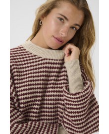 Kaffe KAellery Knit Pullover - Vinrød/råhvid strik 10509032 Feather gray mel./windsor wine