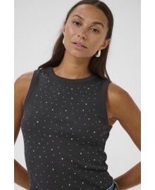 Kaffe KAcarna Rhinstone Top - Mørkegrå top med nitter 10510590 Black Oyster