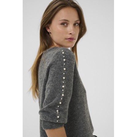 Kaffe KAbetty Pullover - Grå strik med perler 10510632 Grey Melange