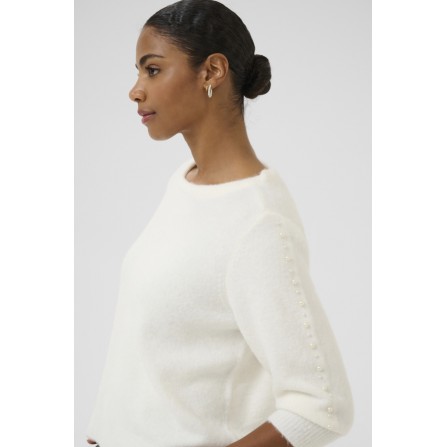 Kaffe KAbetty Pullover - Hvid strik med perler 10510632 Chalk CC