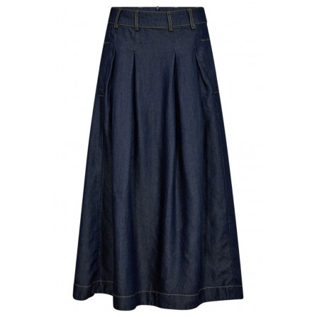 Co'couture AnyaCC Denim Pleat Skirt - Mørk denim nederdel 34181 Dark Denim