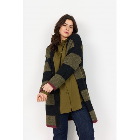 Wasabi WA-JOLIE 2 - Stribet cardigan W30042 Dark Olive Mel.