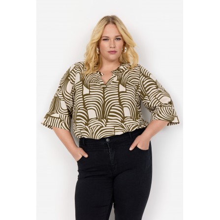 Wasabi WA-LOVIS 2 - Grøn printet bluse W10470 Misty Olive Combi