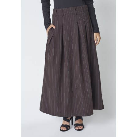 Co'couture AnyaCC Trinny Pleat Shirt - Brun stribet nederdel 44001 Dark Brown