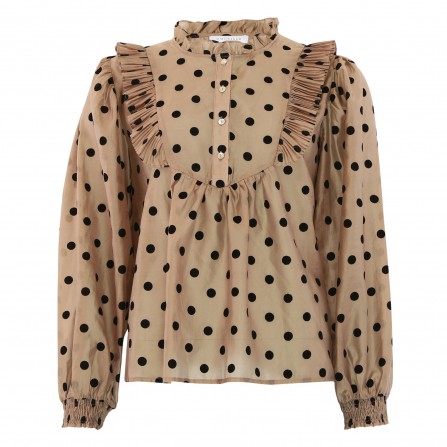 Continue Silke Dot - Brun prikket bluse 14959 Nougat w Black