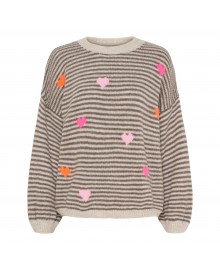 Marta Mdc Indie Knit - Lys strik med neon hjerter 8112 Beige/Fango