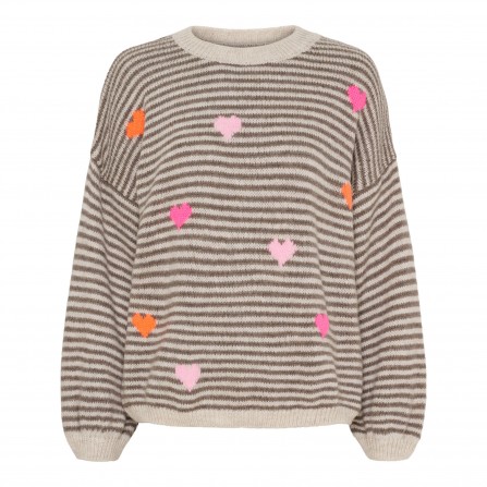Marta Mdc Indie Knit - Lys strik med neon hjerter 8112 Beige/Fango