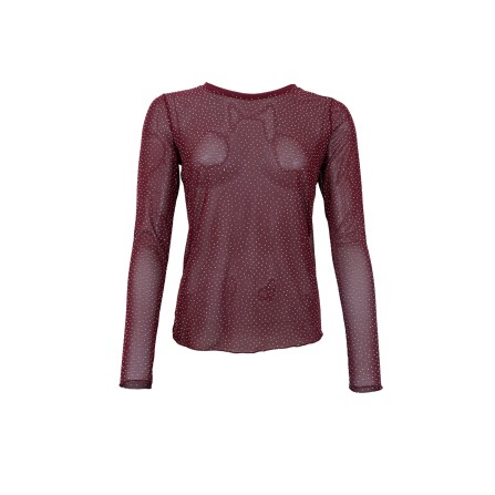 Black Colour BCALEXIS TEE WISTONES - Vinrød mesh med sten 40746 Plum
