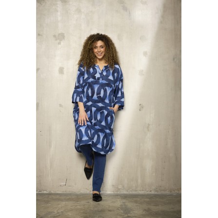 Zhenzi Zh-Sini 1059-Dress 3/4 - Blå printet kjole 201059 True Blue