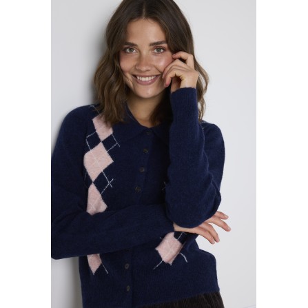 Fransa FRNOEMA CAR 1 - Blå cardigan med harlekin tern 20616406 Night Sky Melange