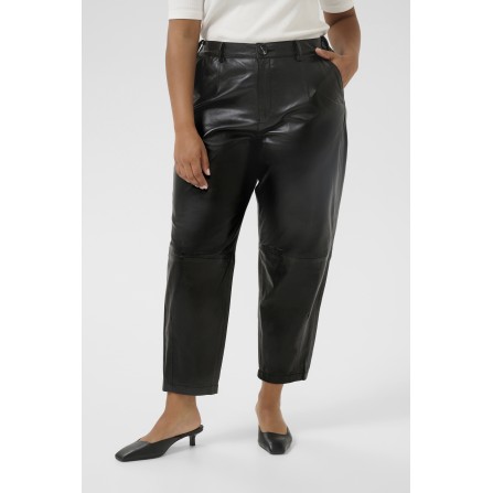 Kaffe Curve KCtera Leather Pants - Sort læder buks 10583696 Black Deep