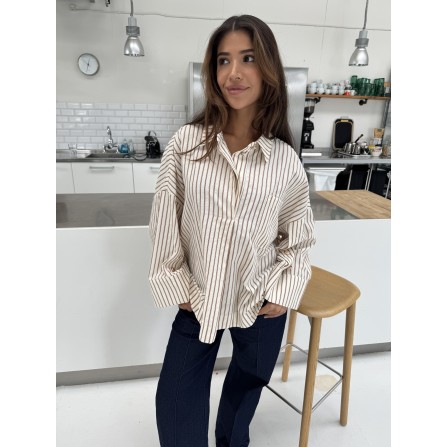 CONTINUE Klara L/S brown stripe - Brun stribet skjorte 14986 Brown stripe gold buttons