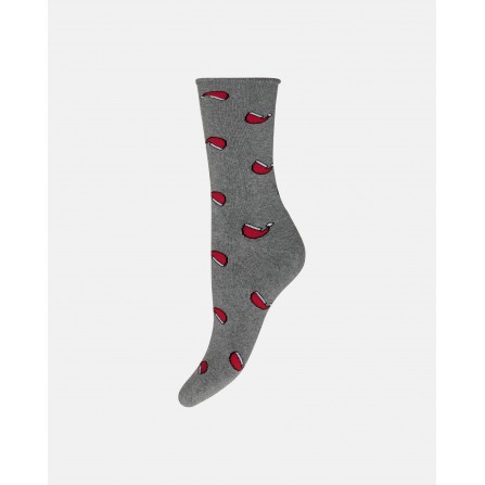 Decoy Cosy X-MAS socks - Grå strømpe med nissehuer 9-21510-75