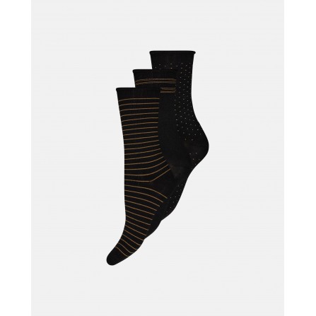 Decoy ankle sock fine knit bam - Bambus viskose ankelstrømpe med sort med guldstriber 22345