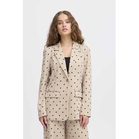 ICHI IXKATE DOT LONG BLAZER - Sandfarvet blazer med sorte prikker 20123585