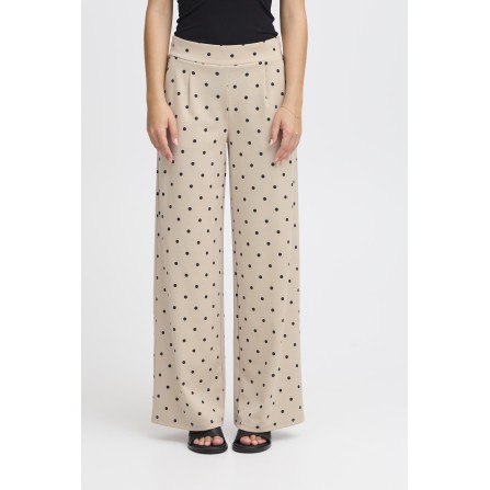 ICHI IXKATE DOT WIDE LONG PANT - Sandfarvede bukser med sorte prikker 20123588