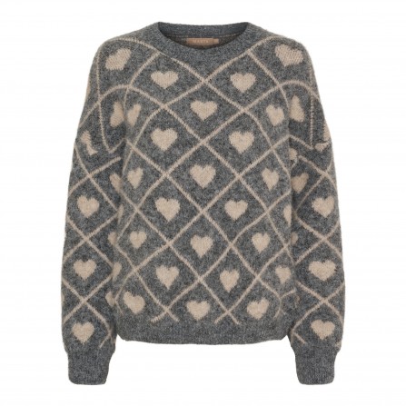 Marta MdcFeray Knit - Grå strik med hjerter 8151 Grigio9513/Beige9504