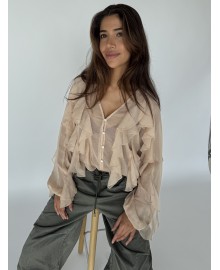 CONTINUE Lissa flounce b - Beige flæse bluse 14997 Sand