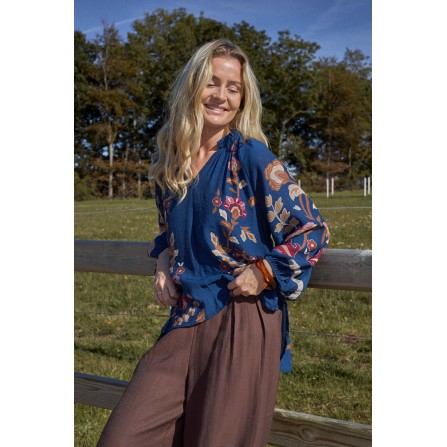 Black Colour BCMARIGOLD Blouse - Blå blomstret bluse 41024 Dk. Blue Flower