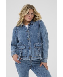 Kaffe Curve KCelona Denim Jacket - Medium blå cowboyjakke 10583400 Washed Medium blue denim
