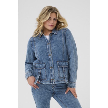 Kaffe Curve KCelona Denim Jacket - Medium blå cowboyjakke 10583400 Washed Medium blue denim