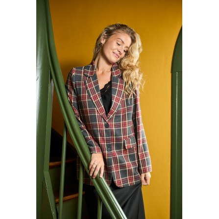 Black Colour BCNELLIE BLAZER - Vinrød ternet blazer 41007 Wine