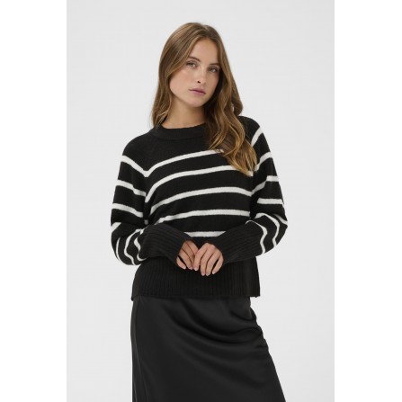 Kaffe KAerin Pullover - Sort/hvid stribet strik 10510939 Black Chalk Stripe