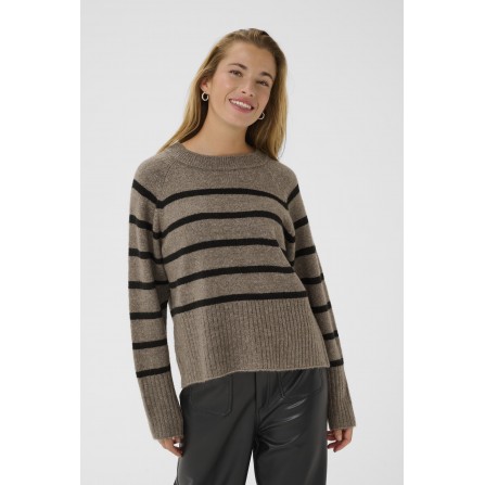 Kaffe KAerin Pullover - Brun/sort stribet strik 10510939 Morel Melange Black Strip