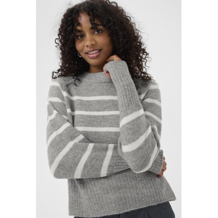 Kaffe KAerin Pullover - Grå/hvid stribet strik 10510939 Light Grey Melange Chalk Strip