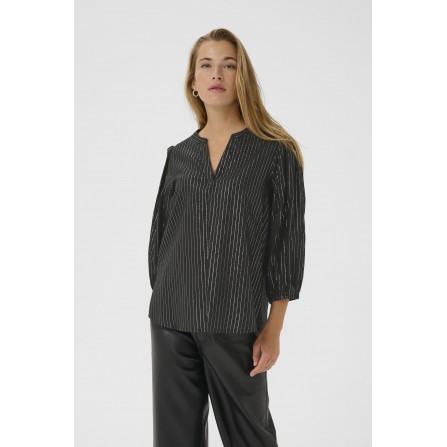 Kaffe KAluise Blouse - Sort bluse med sølv stribe 10511016 Black Deep