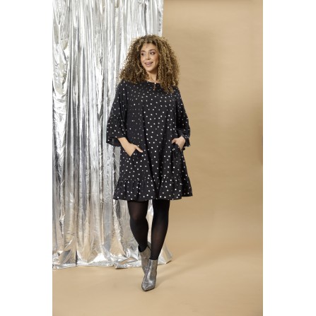 Zhenzi Zh-Vela 1129-Tunic 3/4 - Sort tunika med sølv prikker 201129 Black