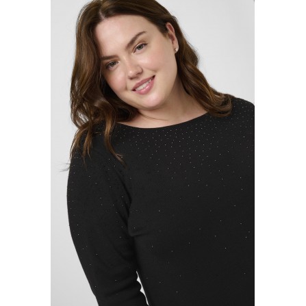 Kaffe Curve KCmina Knit Pullover - Sort strik med sten 10583801 Black Deep