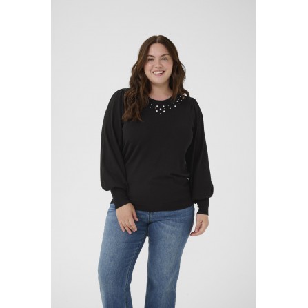 Kaffe Curve KCrahina Pullover - Sort strik med perler 10583802 Black Deep