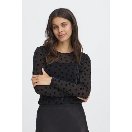 Fransa FRMESH TEE 3 - Sort mesh bluse med hjerter 20611795 Black Heart