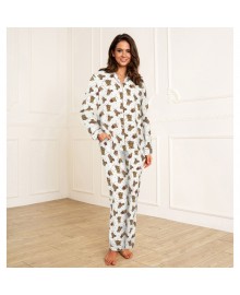 Lady Avenue Bamboo Flannel Pyjamas - Pyjamas med bamser 85-2087 Wine Teddy