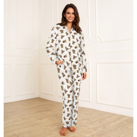 Lady Avenue Bamboo Flannel Pyjamas - Pyjamas med bamser 85-2087 Wine Teddy
