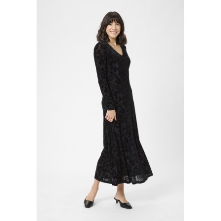 Kaffe KArosa Dress - Sort kjole med velour blomster 10510858 Black Deep CC