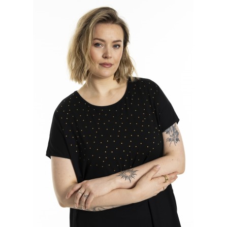 Gozzip Gitte T-shirt with print - Sort t-shirt med guld prikker G256067 Black