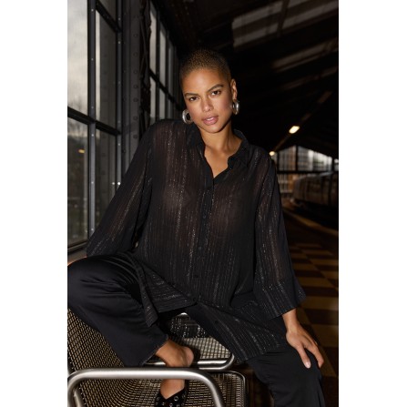 Wasabi WA-SELA 3 - Sort skjorte med glimmer striber W10582 Black Combi