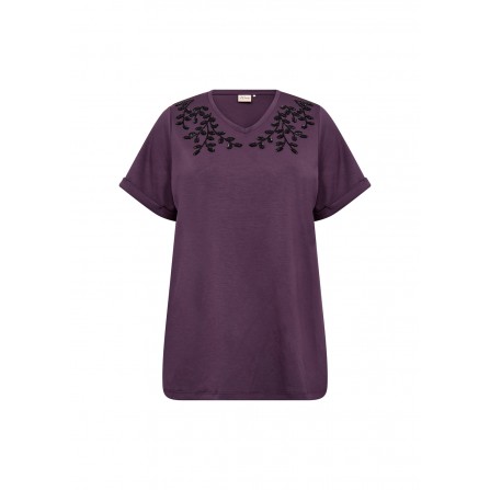 Wasabi WA-SABINA 68 - Lilla t-shirt med broderi W20475 Plum Perfect