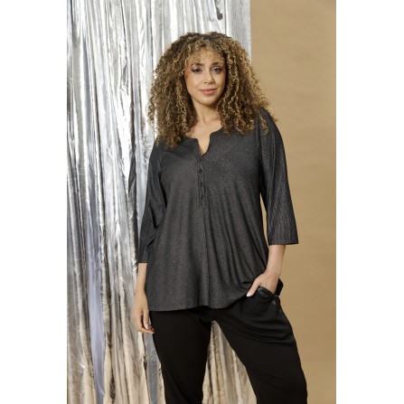 Zhenzi Zh-Thea 1106-T-Shirt 3/4 - Sort glimmer bluse 201106 Black