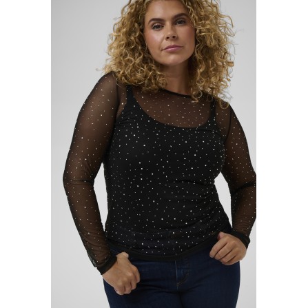 Kaffe Curve KCtina T-shirt - Sort mesh med sten 10583839 Black Deep CC