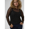 Kaffe Curve KCtina T-shirt - Sort mesh med sten 10583839 Black Deep CC
