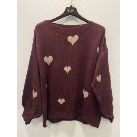 Marta MdcClover Knit - Vinrød strik med hjerter 9582 Bordeaux